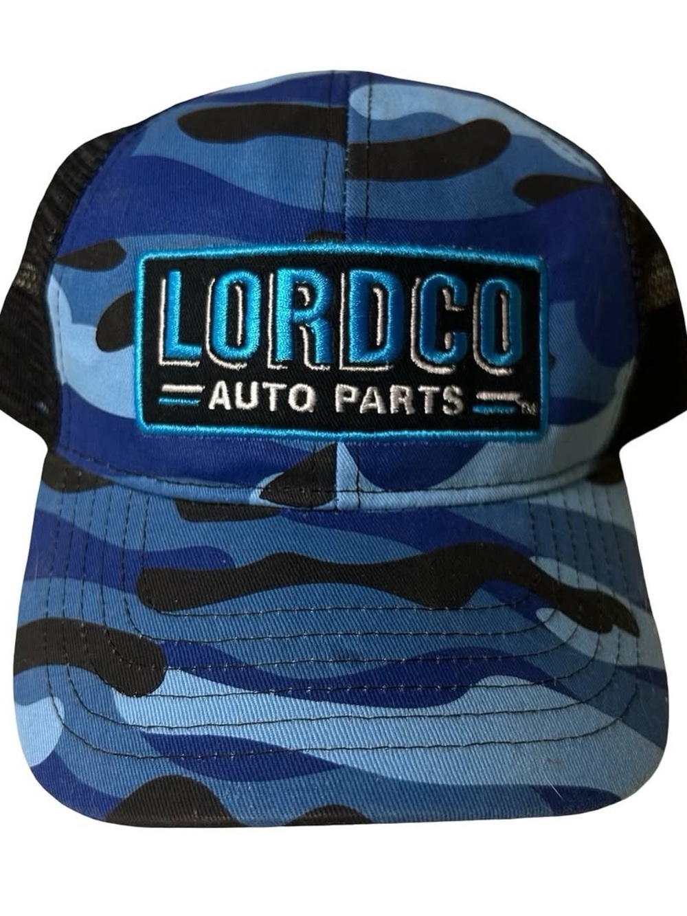 Lordco normcore ironic fashion garage blue camo mesh hat